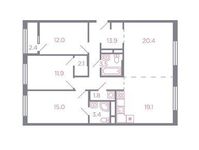 Планировка 4-комнатной квартиры, 104,3 м2