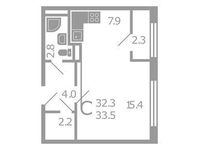 Планировка квартиры студии, 33,5 м2
