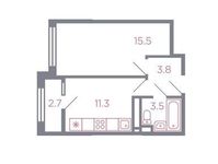 Планировка 1-комнатной квартиры, 35,5 м2