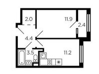 Планировка 1-комнатной квартиры, 34,2 м2