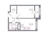 Планировка 1-комнатной квартиры, 33,6 м2