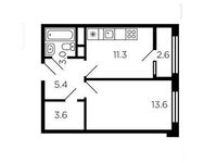Планировка 1-комнатной квартиры, 38,2 м2