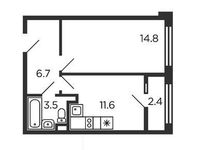Планировка 1-комнатной квартиры, 37,8 м2