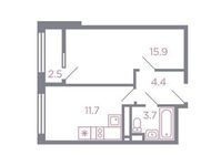 Планировка 1-комнатной квартиры, 37 м2