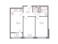 Планировка 2-комнатной квартиры, 57,5 м2
