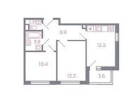 Планировка 2-комнатной квартиры, 56,6 м2