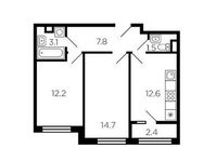 Планировка 2-комнатной квартиры, 53,1 м2