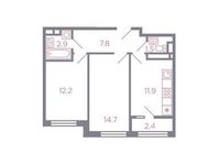 Планировка 2-комнатной квартиры, 52,2 м2