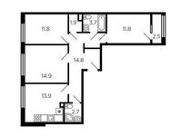 Планировка 3-комнатной квартиры, 76,8 м2