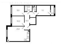 Планировка 3-комнатной квартиры, 76,9 м2
