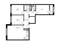 Планировка 3-комнатной квартиры, 75,9 м2