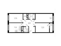 Планировка 3-комнатной квартиры, 74,4 м2