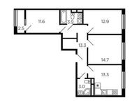 Планировка 3-комнатной квартиры, 74 м2