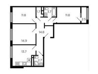 Планировка 3-комнатной квартиры, 76,4 м2