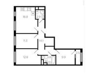 Планировка 3-комнатной квартиры, 74,9 м2