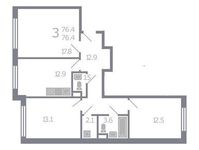 Планировка 3-комнатной квартиры, 76,4 м2
