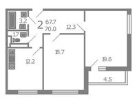 Планировка 2-комнатной квартиры, 70 м2