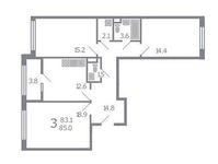 Планировка 3-комнатной квартиры, 85 м2
