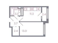 Планировка 1-комнатной квартиры, 34,9 м2