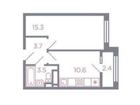 Планировка 1-комнатной квартиры, 34,3 м2