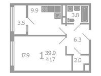 Планировка 1-комнатной квартиры, 41,7 м2