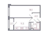 Планировка 1-комнатной квартиры, 38,3 м2