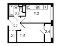 Планировка 1-комнатной квартиры, 33,2 м2