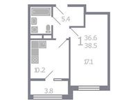 Планировка 1-комнатной квартиры, 38,5 м2