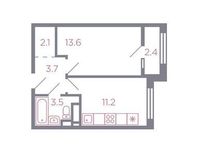 Планировка 1-комнатной квартиры, 35,3 м2