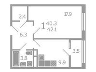 Планировка 1-комнатной квартиры, 42,1 м2