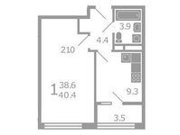 Планировка 1-комнатной квартиры, 40,4 м2