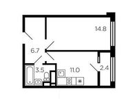 Планировка 1-комнатной квартиры, 37,2 м2