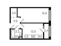 Планировка 1-комнатной квартиры, 38 м2