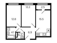 Планировка 2-комнатной квартиры, 54,5 м2