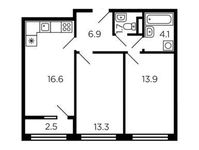 Планировка 2-комнатной квартиры, 57,8 м2