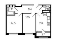 Планировка 2-комнатной квартиры, 55,3 м2