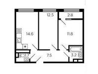 Планировка 2-комнатной квартиры, 52,7 м2