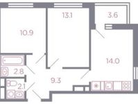 Планировка 2-комнатной квартиры, 56,4 м2