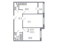 Планировка 2-комнатной квартиры, 63,1 м2