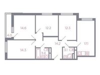 Планировка 4-комнатной квартиры, 95,6 м2