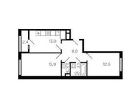 Планировка 2-комнатной квартиры, 56,8 м2