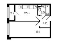 Планировка 1-комнатной квартиры, 39 м2