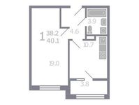 Планировка 1-комнатной квартиры, 40,1 м2