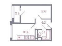 Планировка 1-комнатной квартиры, 31,3 м2