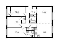 Планировка 4-комнатной квартиры, 105,3 м2