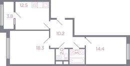 Планировка 2-комнатной квартиры, 62,4 м2