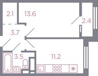 Планировка 1-комнатной квартиры, 35,3 м2