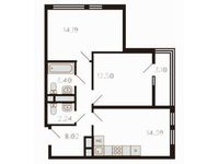 Планировка 2-комнатной квартиры, 57 м2