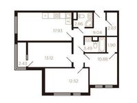 Планировка 3-комнатной квартиры, 76 м2