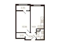 Планировка 1-комнатной квартиры, 39 м2